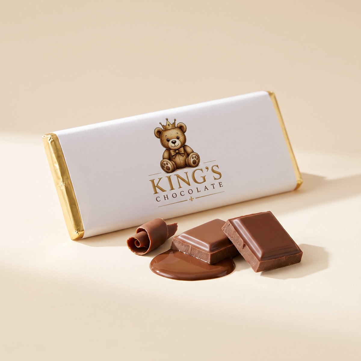 The Crown Bar — Belgian chocolate bar in a King's Chocolate wrapper with melted chocolate swirls